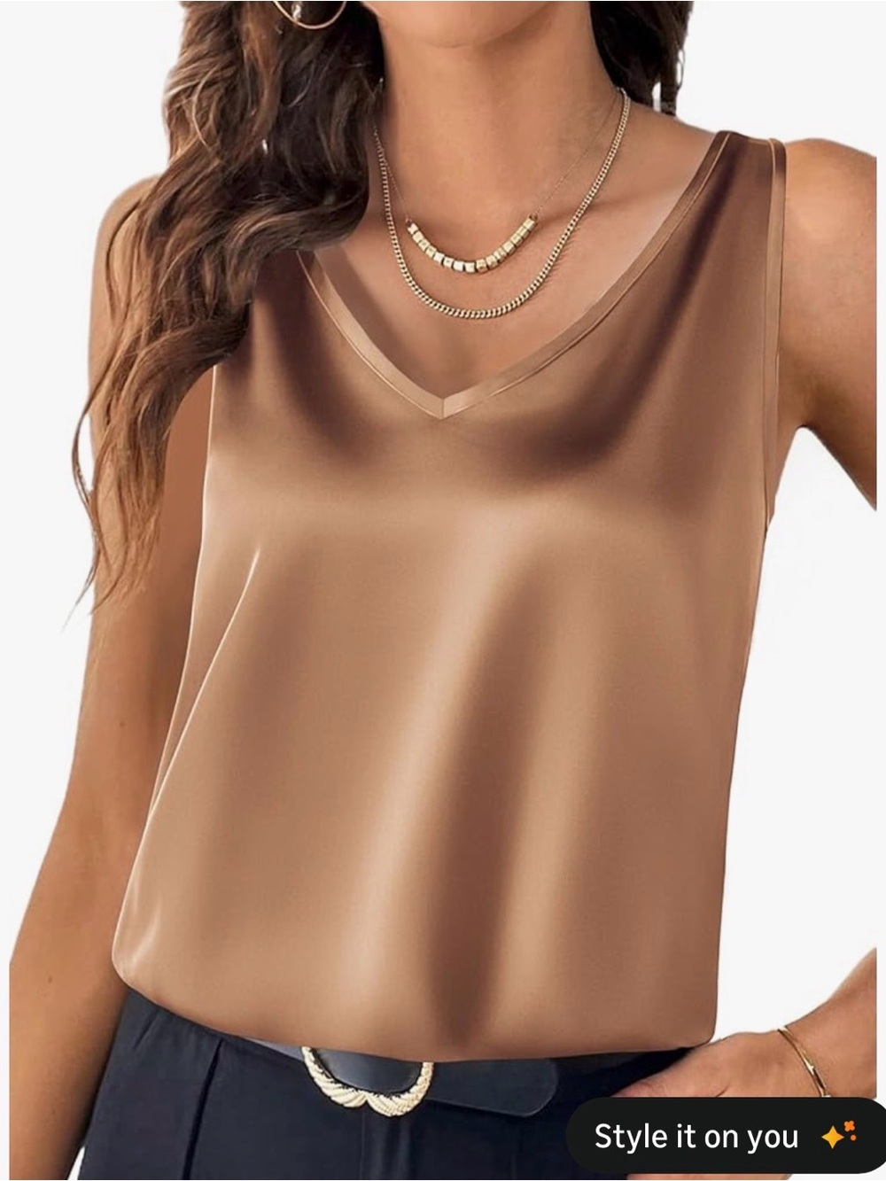 Zeagoo Brown Satin Polyester V-Neck Camisole Tank, Size XL